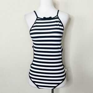 Kate Spade Girls' Black and White Striped Side Cutout One-Piece Swimsuit